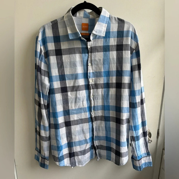 Hugo Boss Slim Fit Flannel Print Button Up Shirt - Picture 1 of 5
